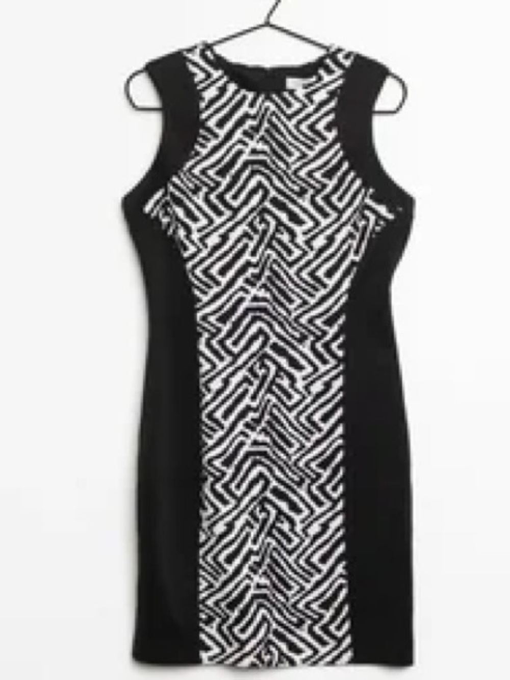 Calvin Klein Black and White Geometric Panel Midi Dress